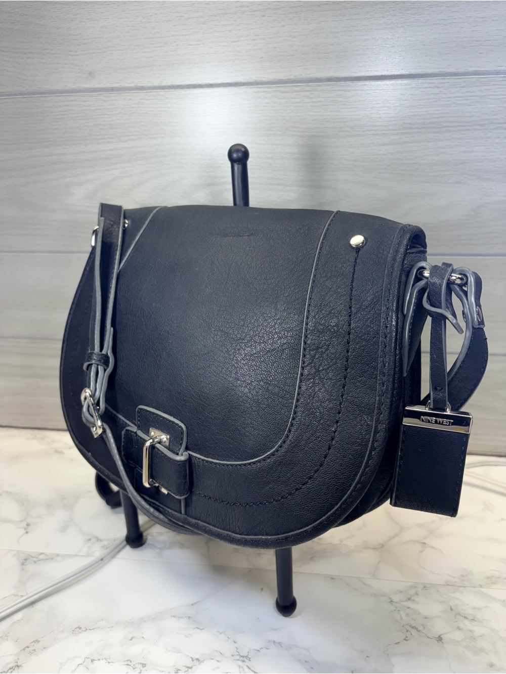 Nine West Black Saddle-Style Crossbody Bag